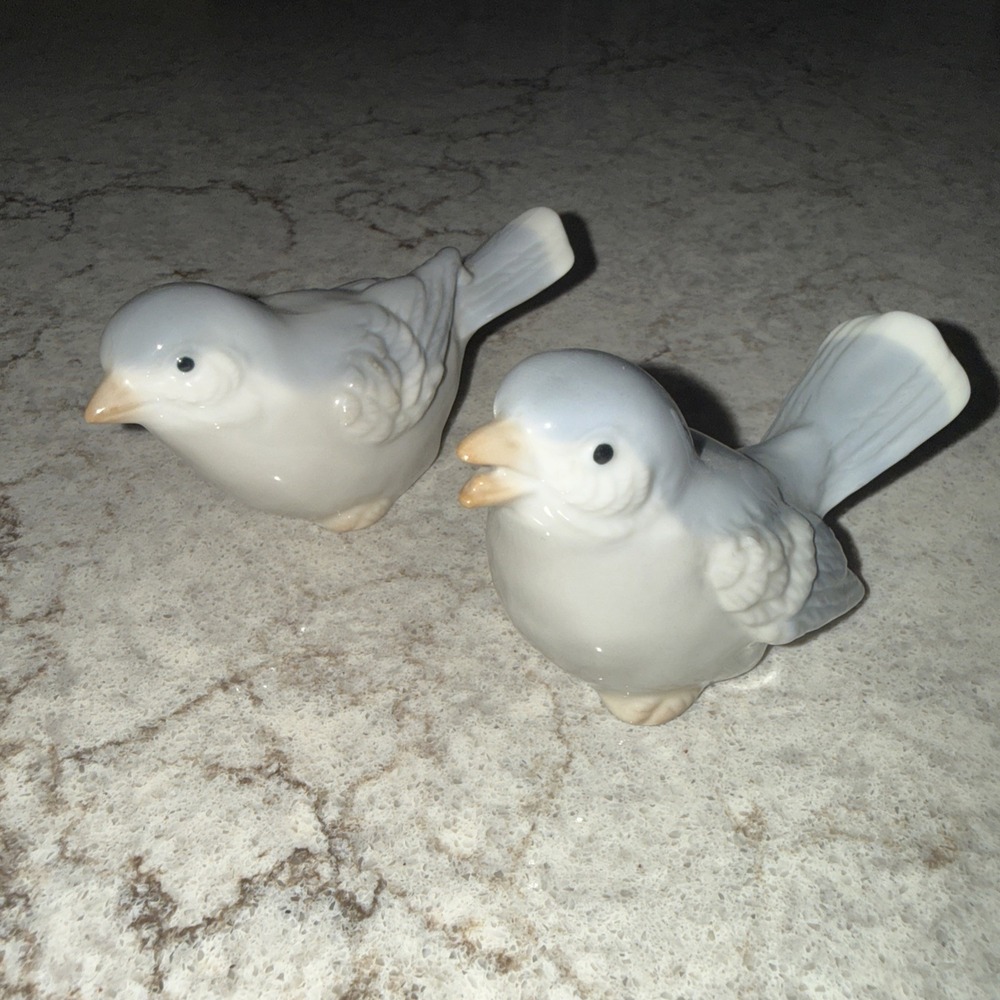 Otagiri Vintage Bird Figurines Set Japan Gray Porcelain Songbird Cottagecore